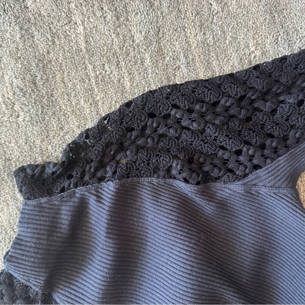 Free People Black Lace Sleeve Turtleneck Top - Picture 4 of 4